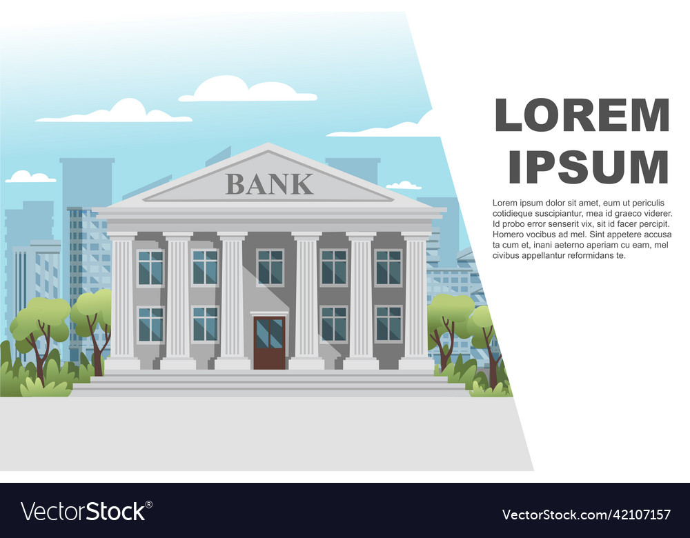 Flat design retro bank building with columns vector image Flat design retro bank building with columns