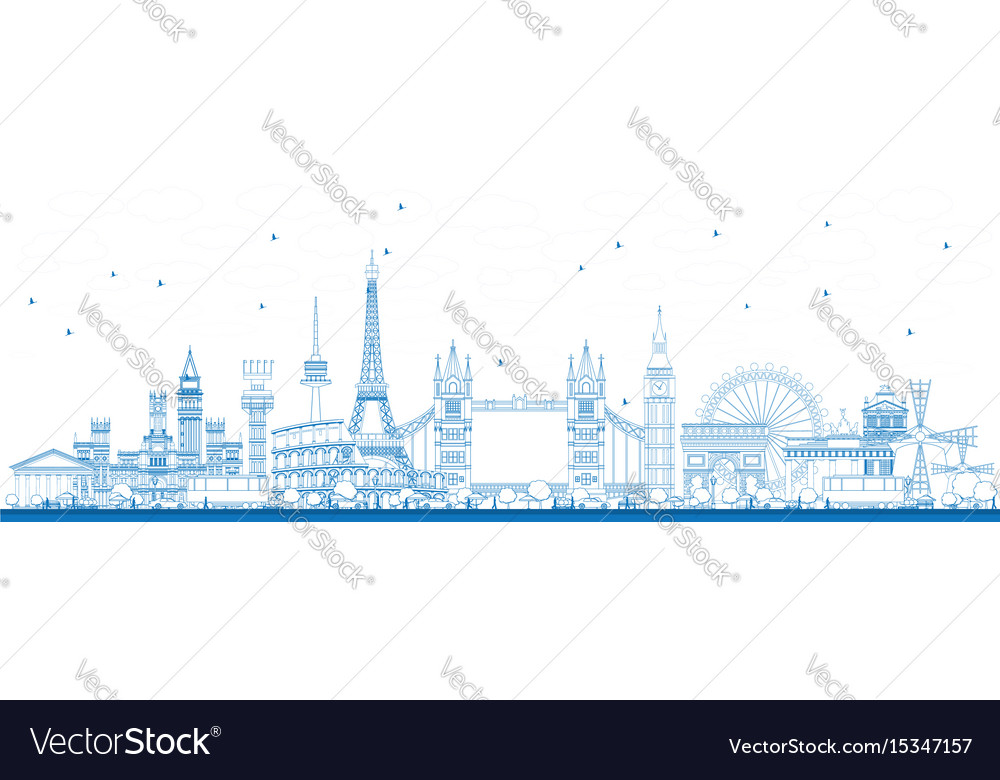 Outline famous landmarks in europe Royalty Free Vector Image