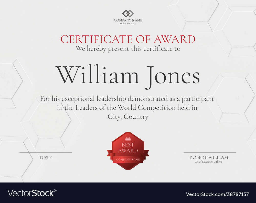 Professional award certificate template in white Vector Image Within Leadership Award Certificate Template