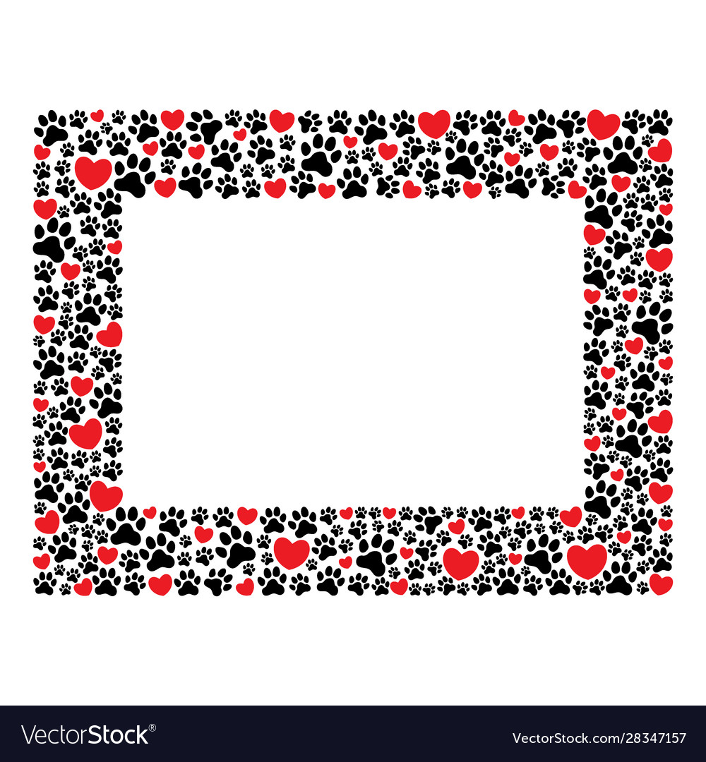 Rectangular frame paw prints and hearts