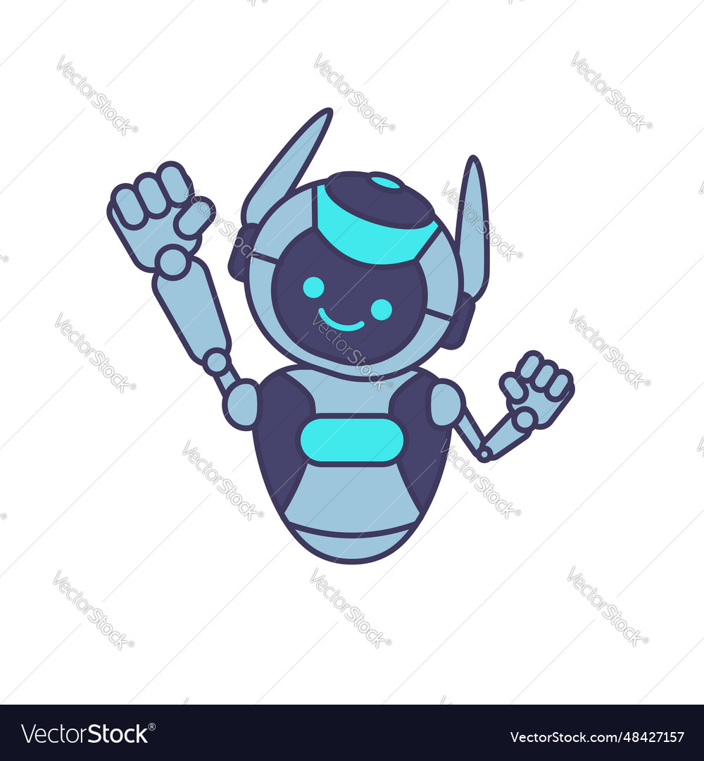 Robot character pose happy jumping vector image Robot character pose happy jumping