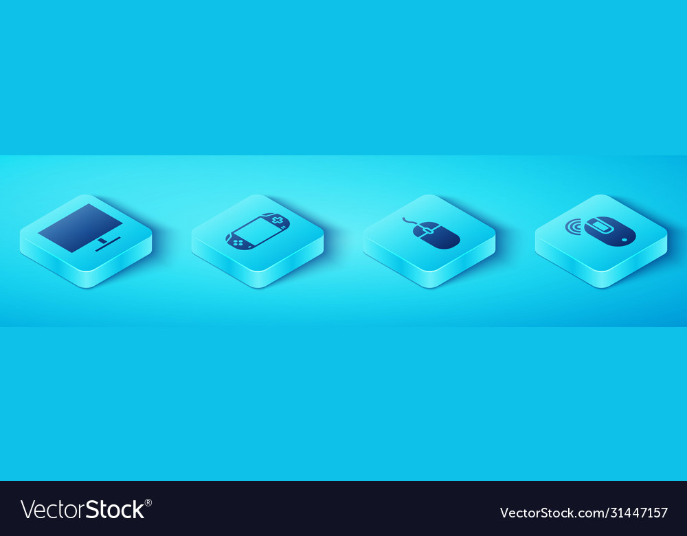 Set isometric computer monitor screen portable vector image Set isometric computer monitor screen portable