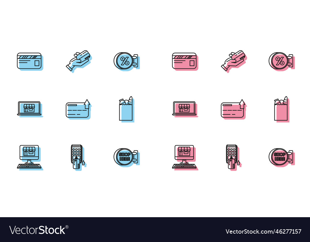 Set line shopping building on screen computer Vector Image Set line shopping building on screen computer