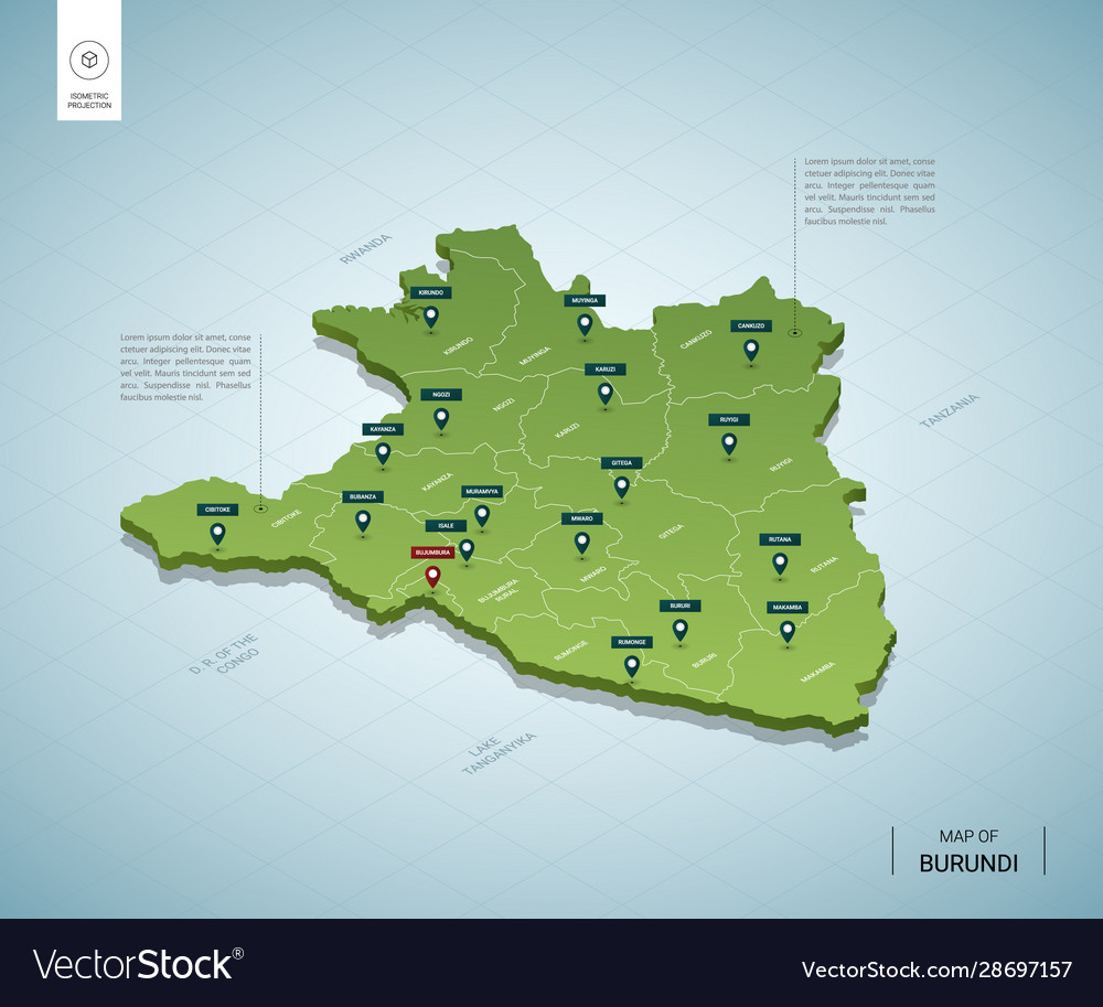 Stylized Map Burundi Isometric 3d Green Royalty Free Vector