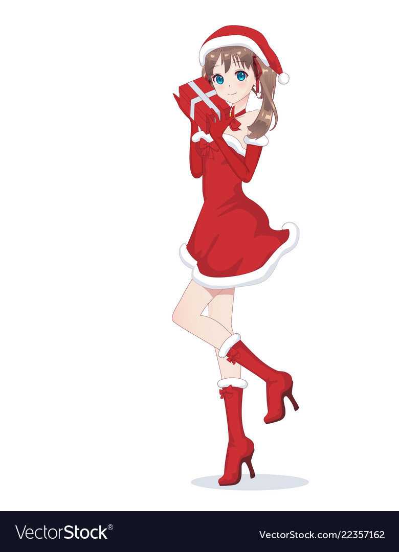 Anime manga girl dressed in santa claus costume