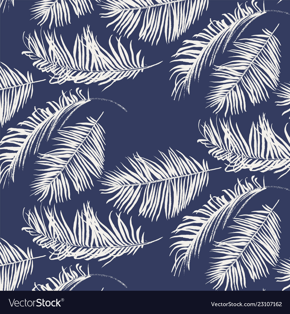 Blue and white palm leaves pattern