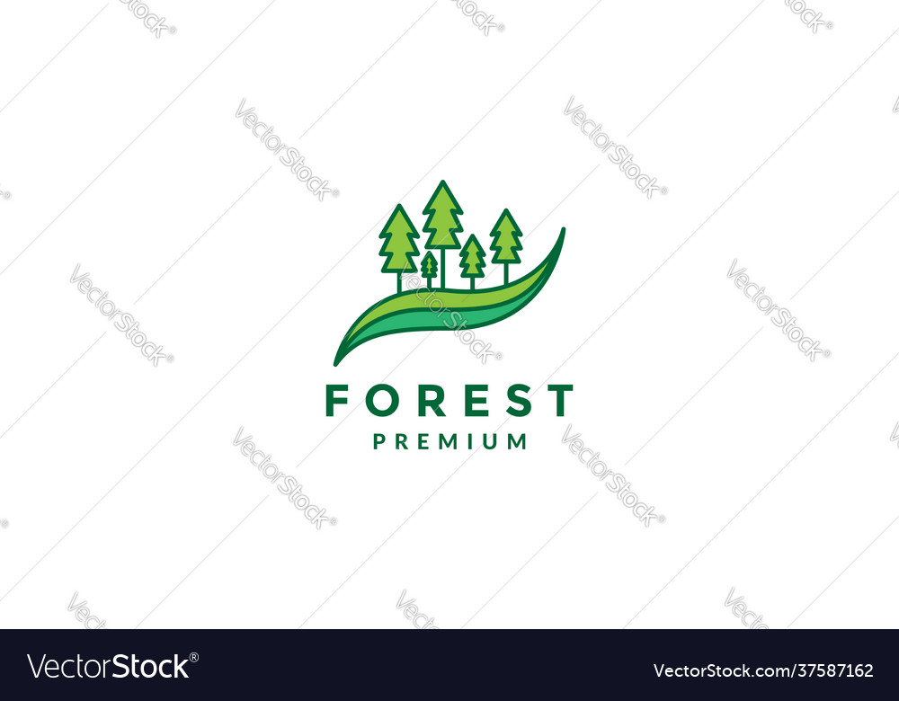 Colorful land green with pine trees forest logo Vector Image