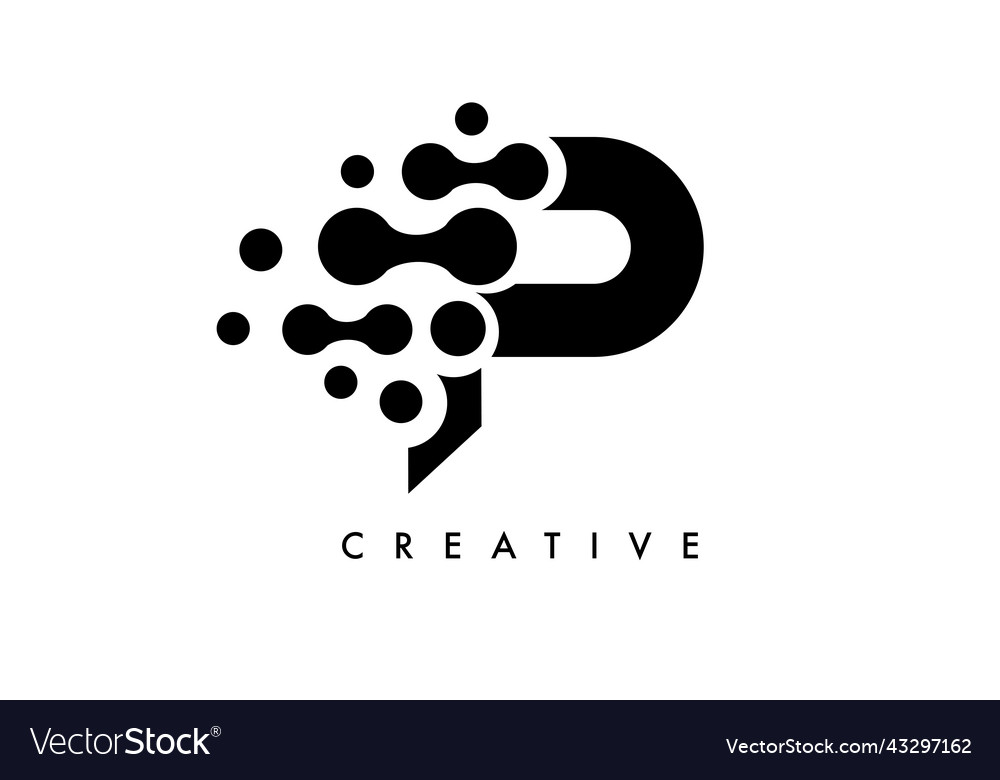 Letter p dots logo design with black and white