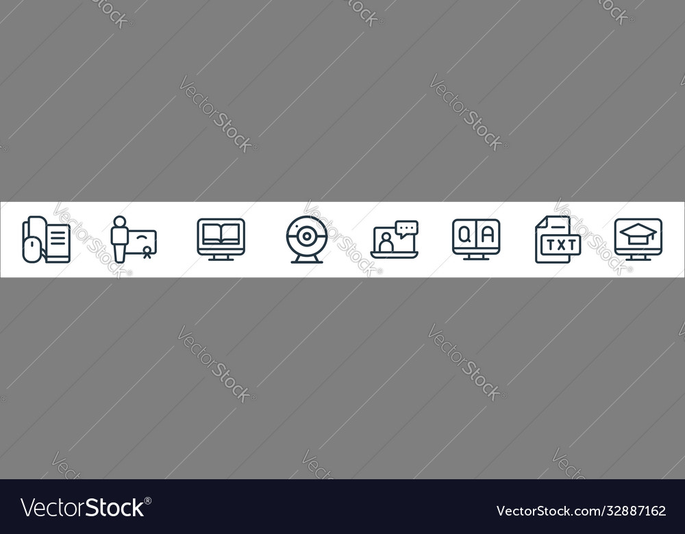 Online learning line icons linear set quality vector image Online learning line icons linear set quality