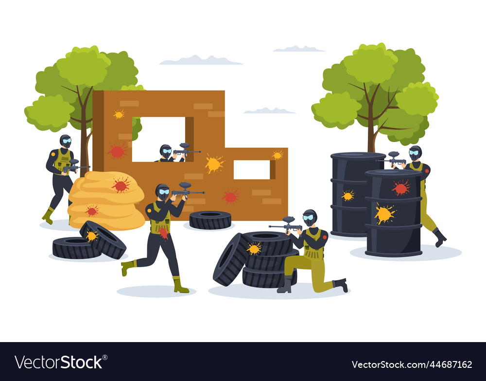 People playing paintball of fighter player Vector Image