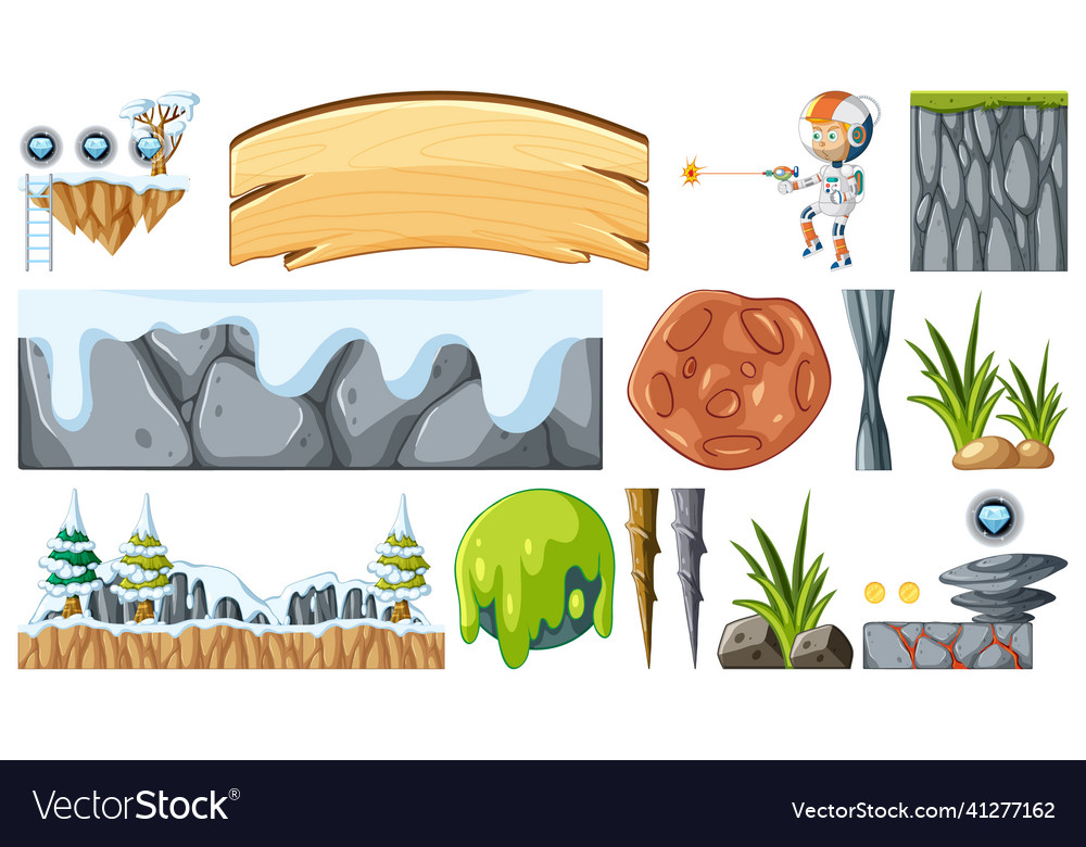 Set von isolierten Spielobjekten und Elementen vector image Set von isolierten Spielobjekten und Elementen