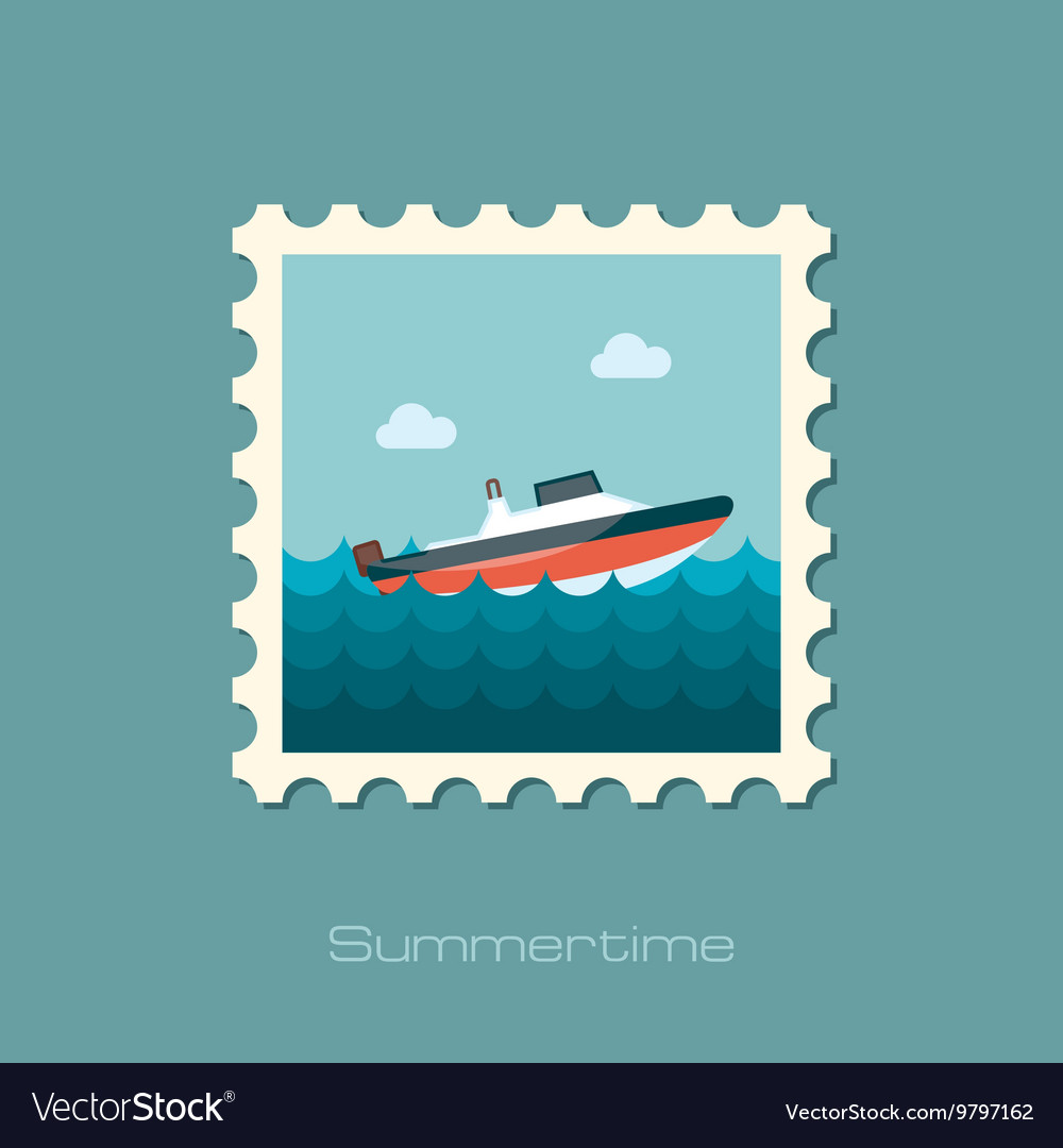 Speed boat stamp summer vacation Royalty Free Vector Image