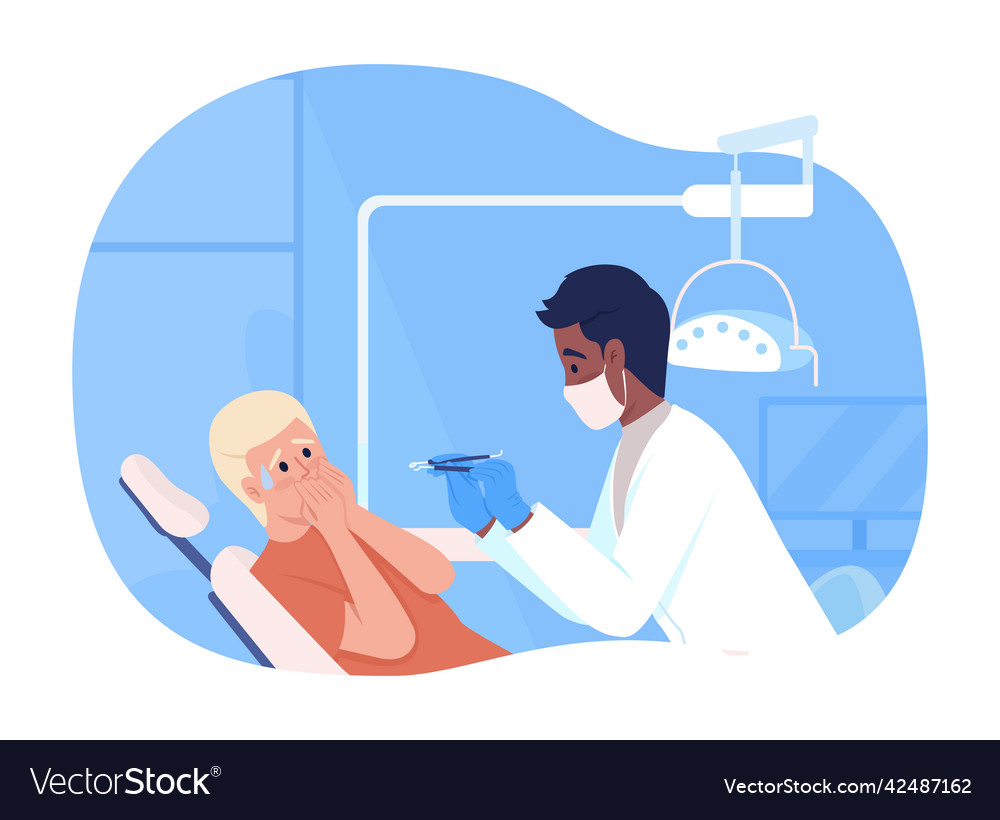 Teenage boy scared of dentist at appointment 2d Vector Image Teenage boy scared of dentist at appointment 2d