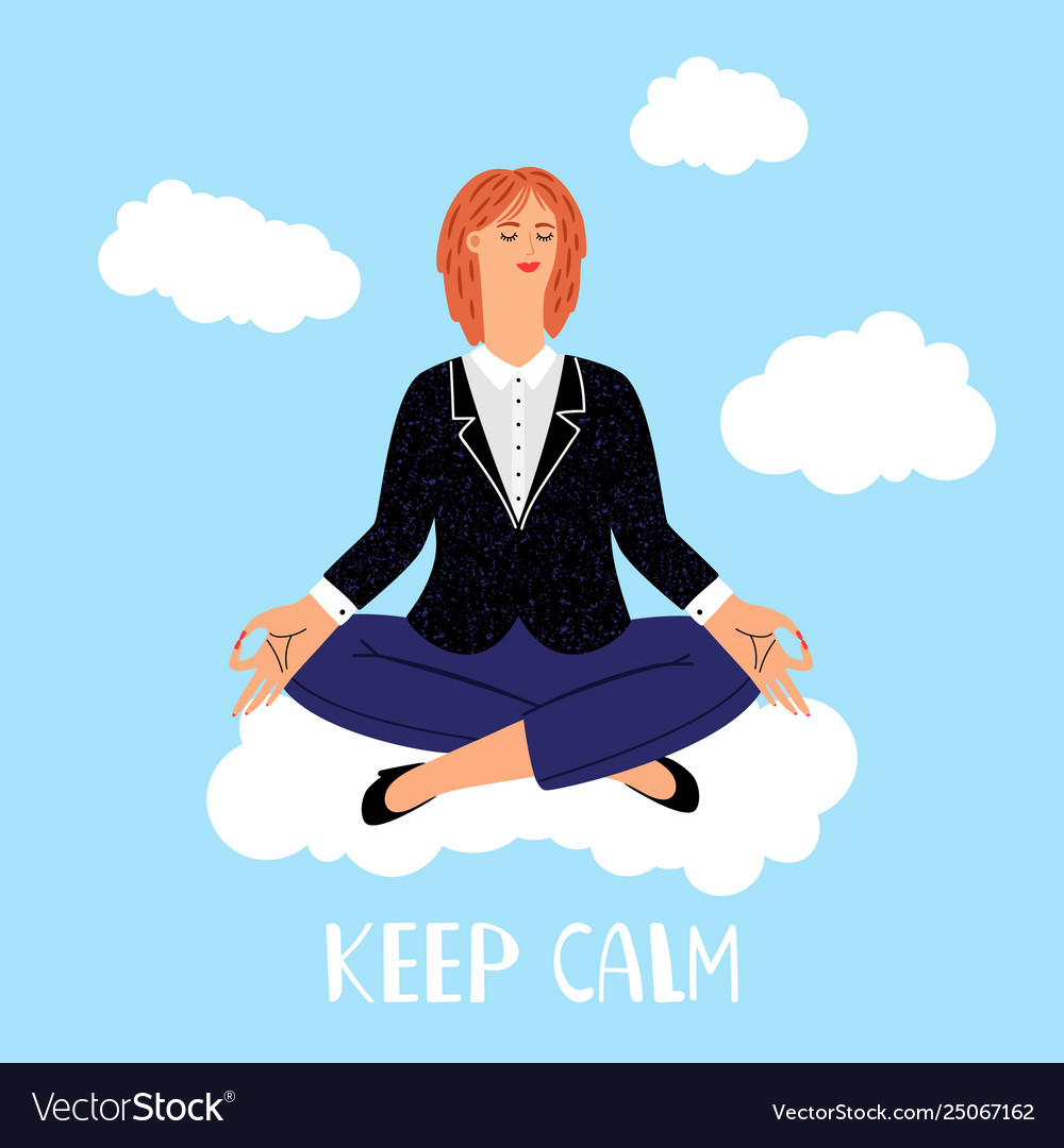 Woman meditations on clouds Royalty Free Vector Image