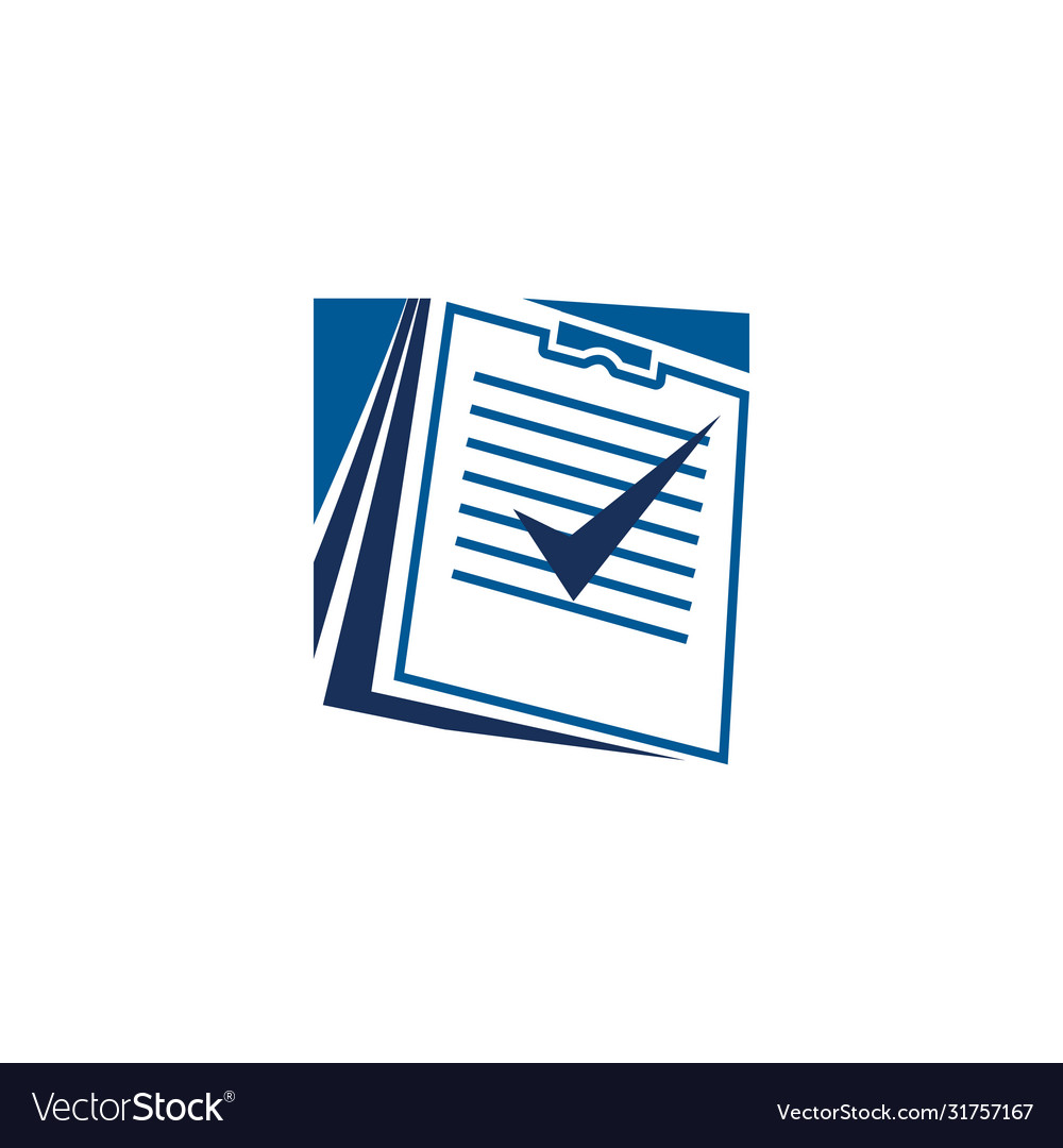 Check mark and book document icon logo template