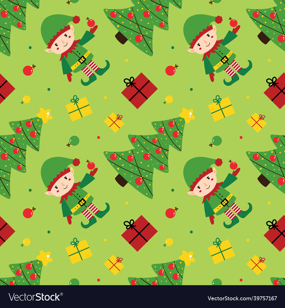 Christmas trees elf character pattern Vector Image Christmas trees elf character pattern