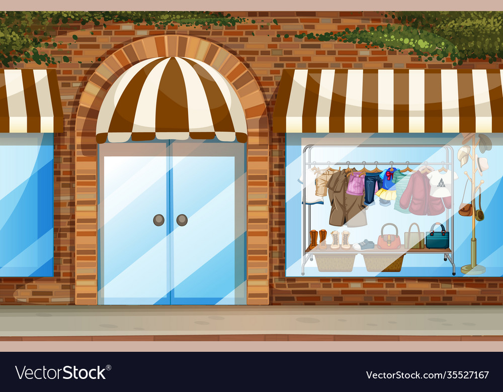 Clothing store front view scene Royalty Free Vector Image