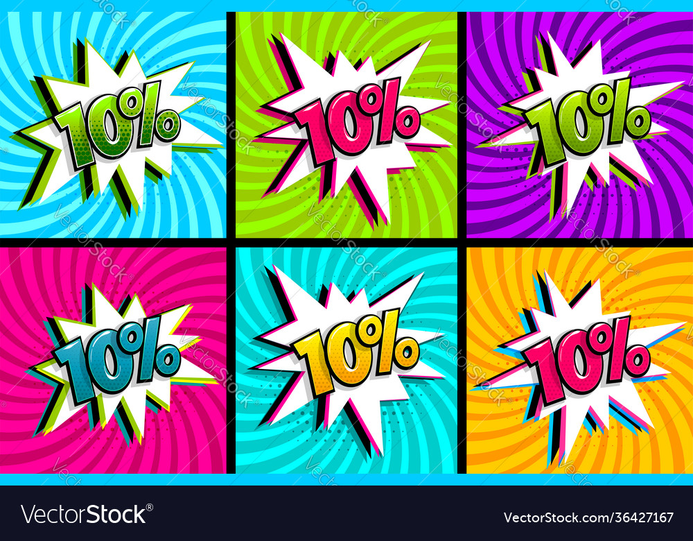 Comic text 10 percent sale set discount vector image Comic text 10 percent sale set discount