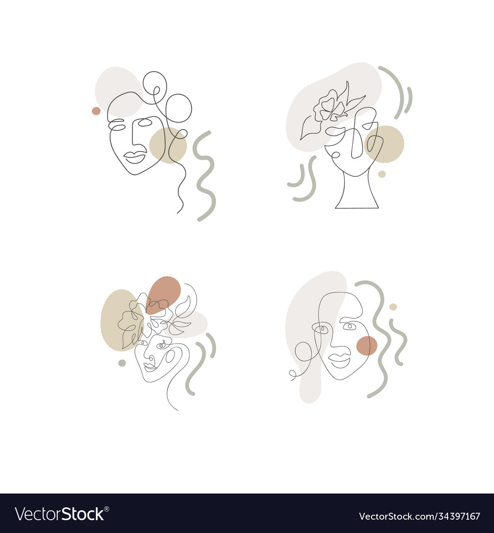Continuous line abstract drawing set faces vector image Continuous line abstract drawing set faces