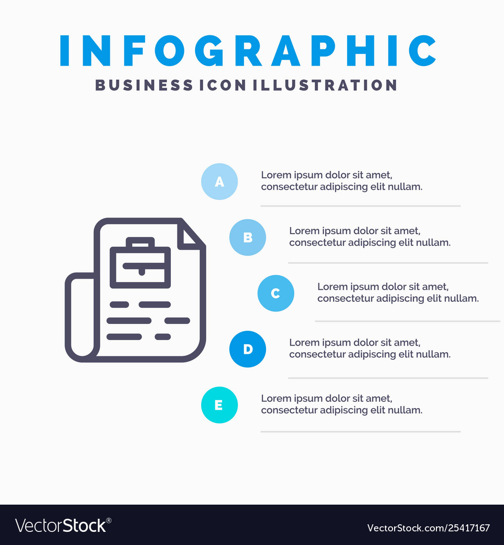 Document job file bag line icon with 5 steps vector image Document job file bag line icon with 5 steps