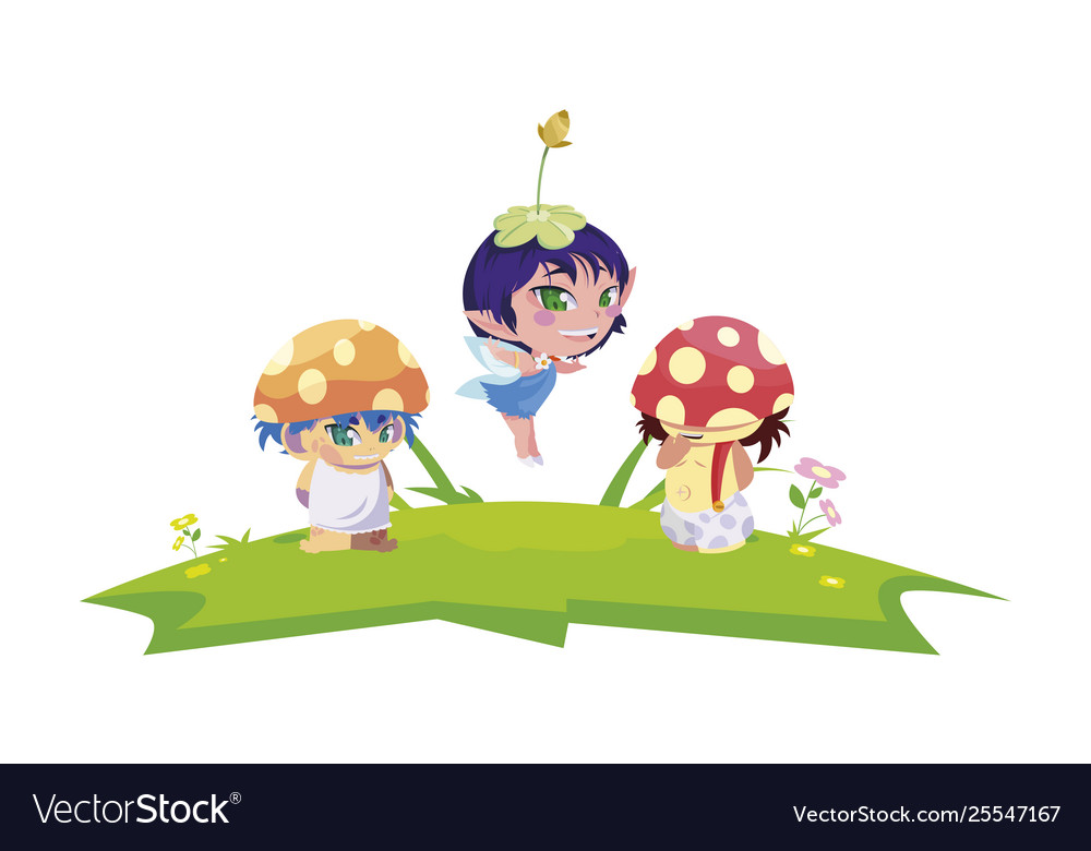 Fungus elfs and fairy in garden