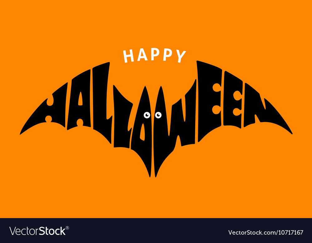 Happy halloween lettering in silhouette bat Vector Image