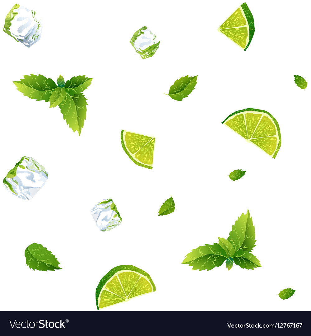 Seamless white pattern mojito with ice cubes