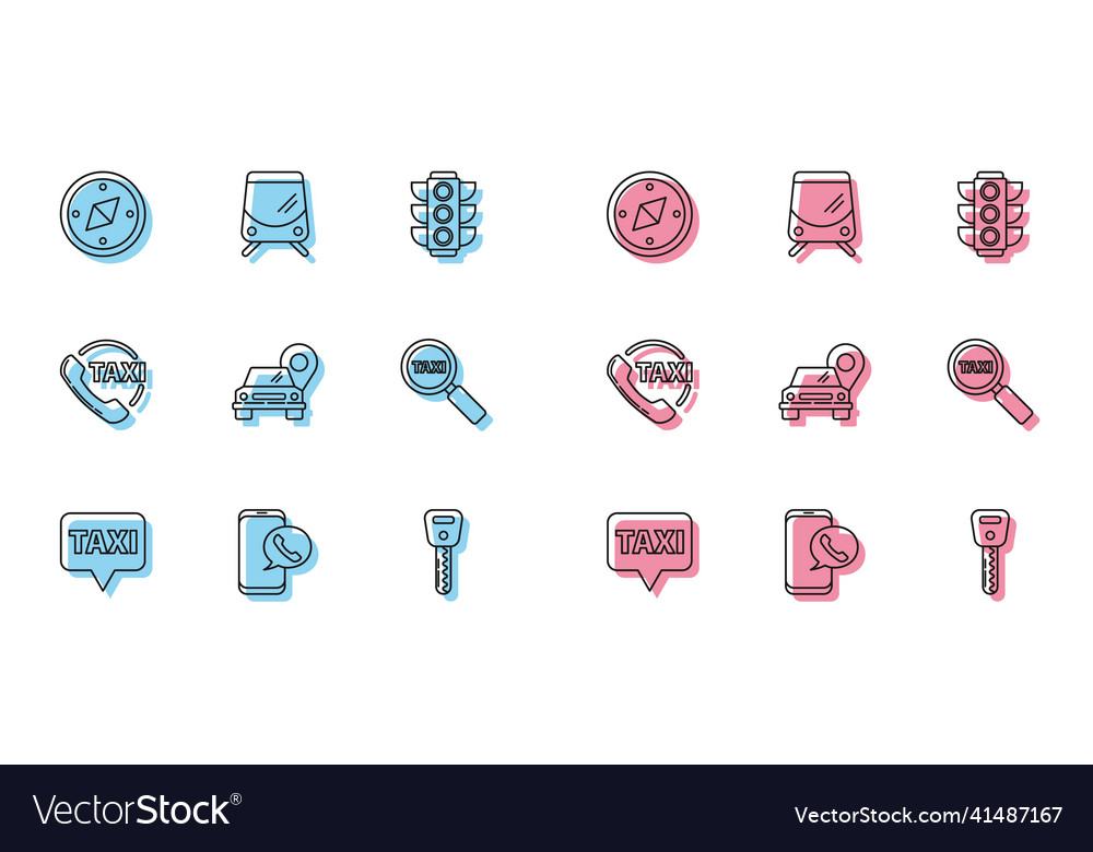 Set line map pointer with taxi call vector image Set line map pointer with taxi call