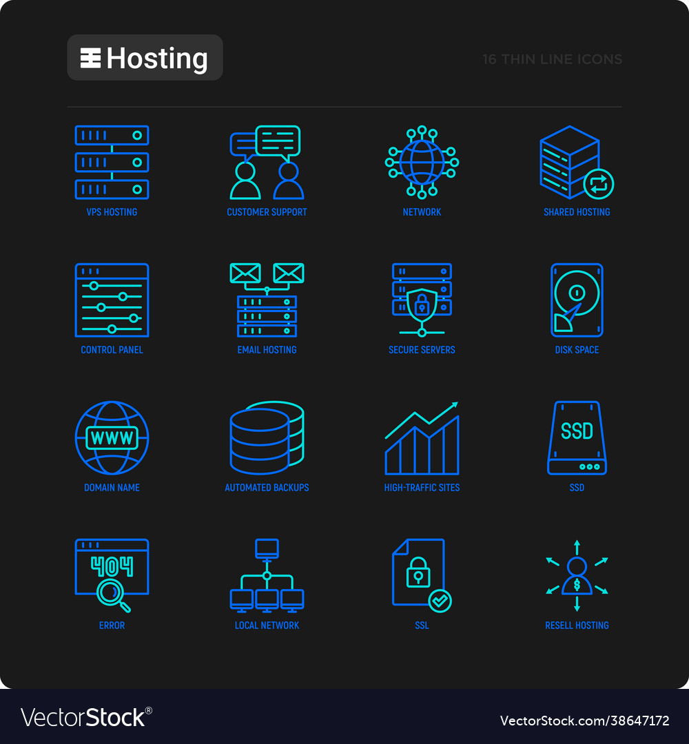 Hosting thin line icons set vps customer