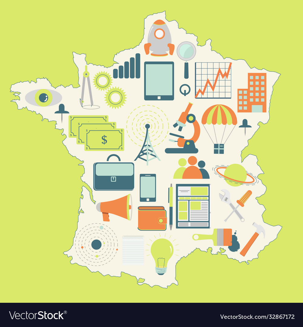 Map france with technology icons