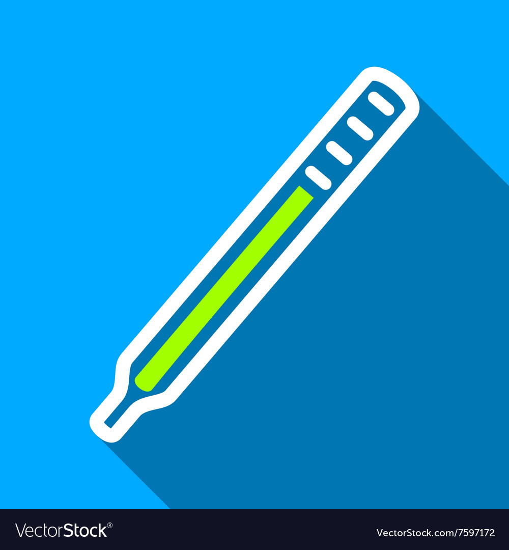 Medical thermometer flat long shadow square icon