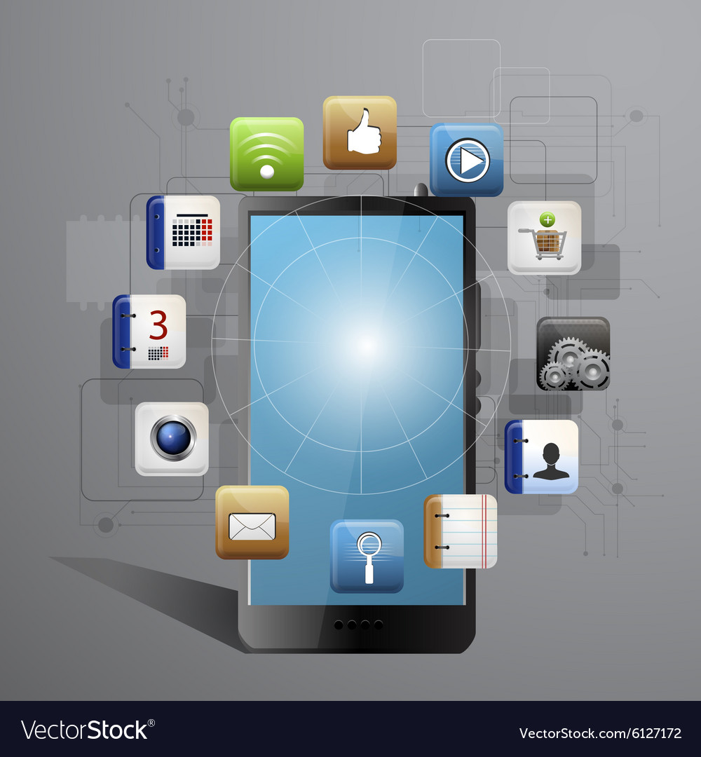 Mobile device with a set of flat icons