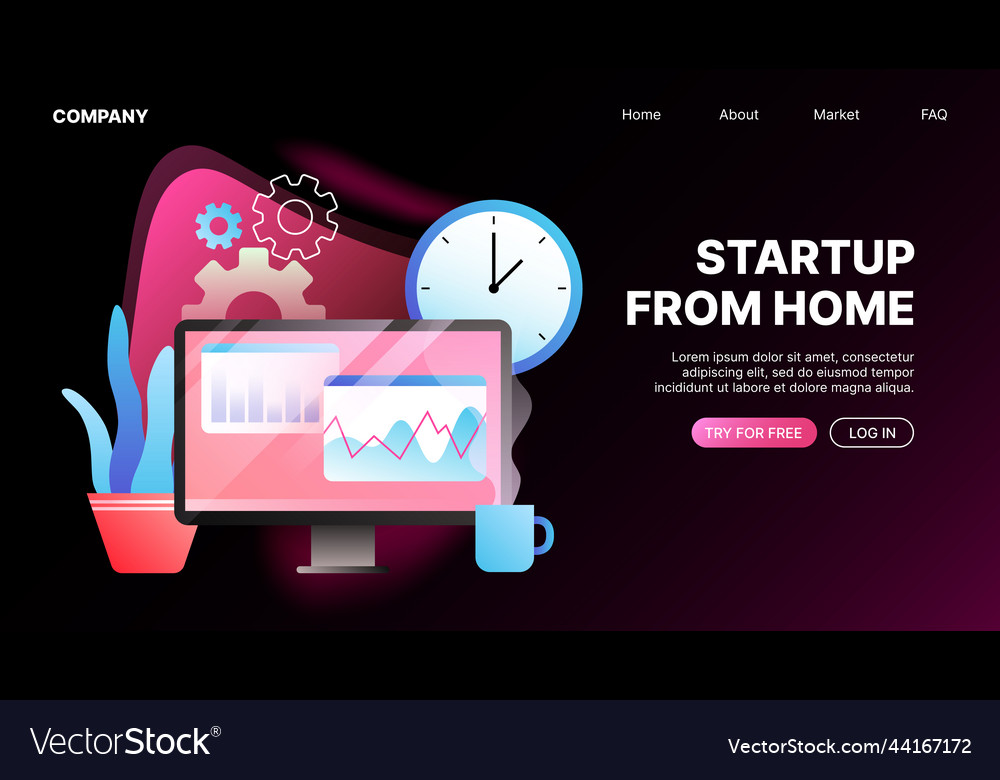 Startup project tools website landing page mockup Vector Image Startup project tools website landing page mockup
