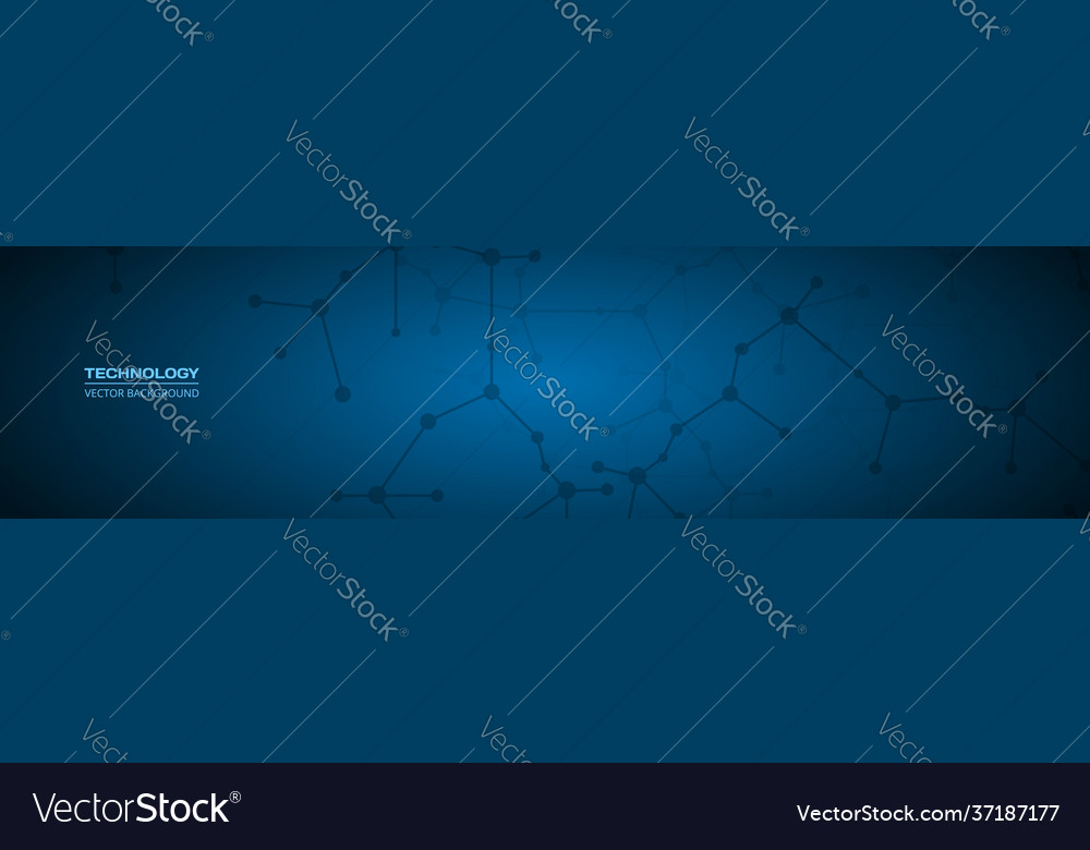 Abstract molecules on blue wide horizontal banner