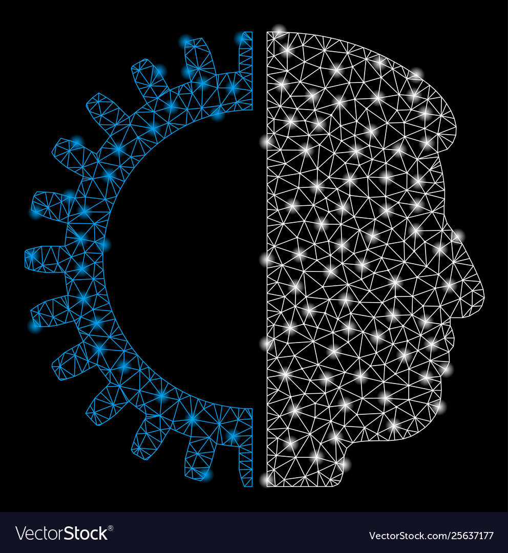 Bright mesh 2d android head with flash spots vector image Bright mesh 2d android head with flash spots