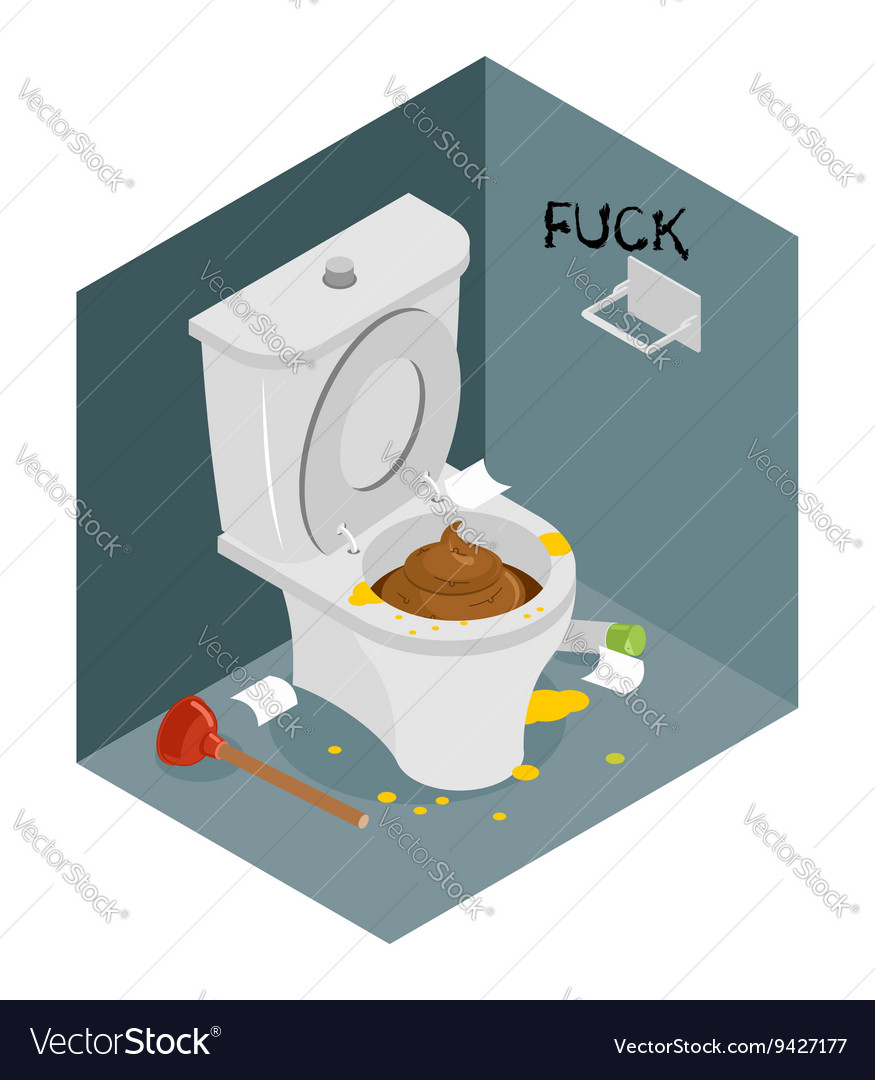 Dirty toilet isometrics stained toilet and plunger