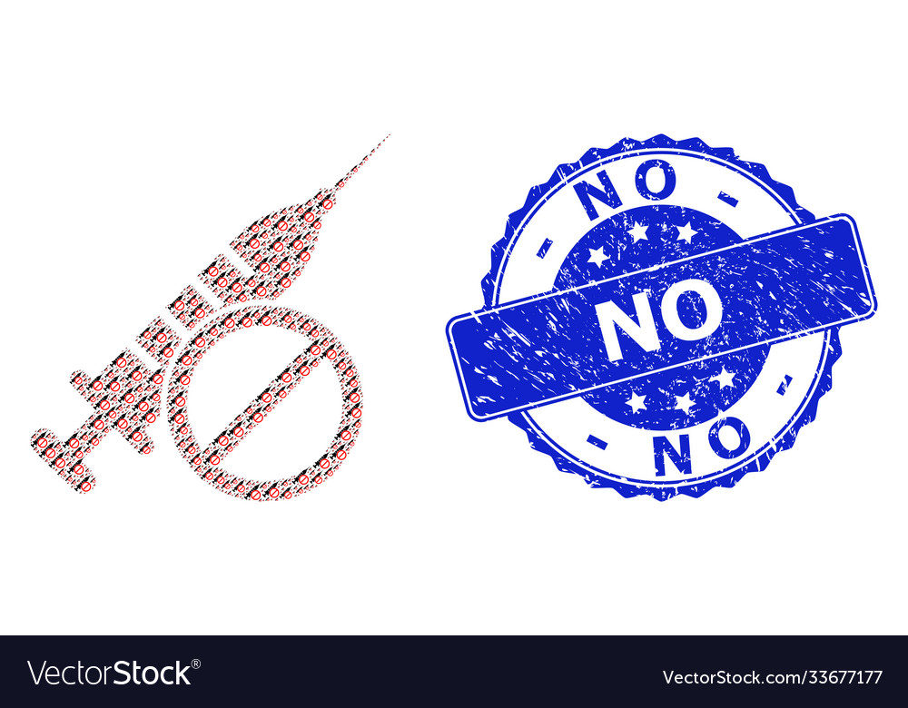 Grunge no round seal and recursion vaccine icon Vector Image Grunge no round seal and recursion vaccine icon