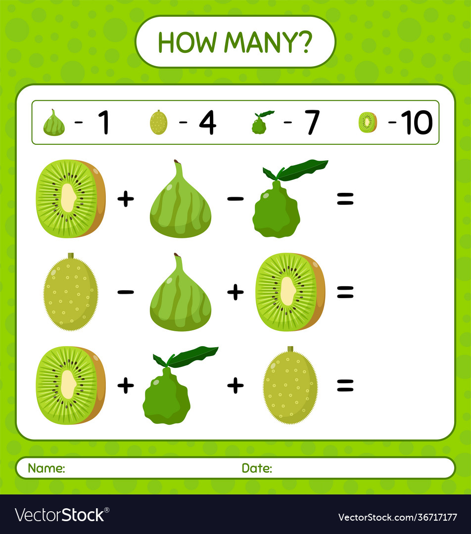 How many counting game jackfruit kaffir lime kiwi vector image How many counting game jackfruit kaffir lime kiwi