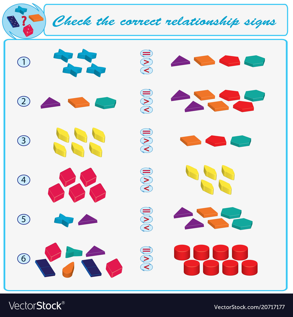 Logical task check the correct relationship signs vector image Logical task check the correct relationship signs