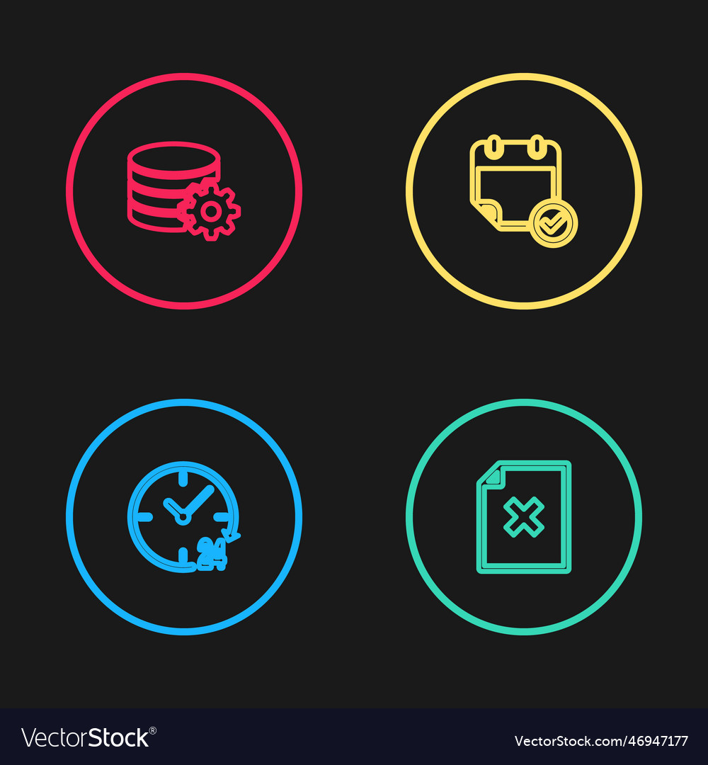 Set line clock 24 hours delete file document Vector Image Set line clock 24 hours delete file document