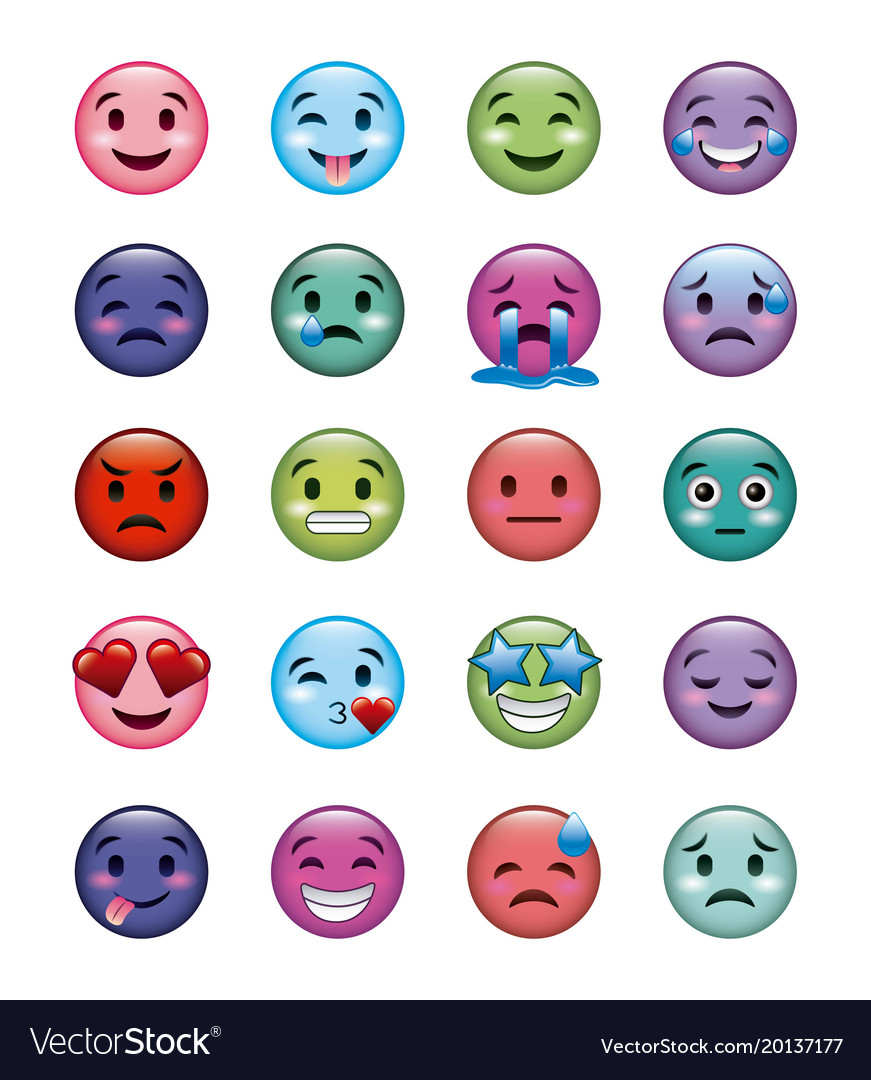 Set of smiley icons with different face expression