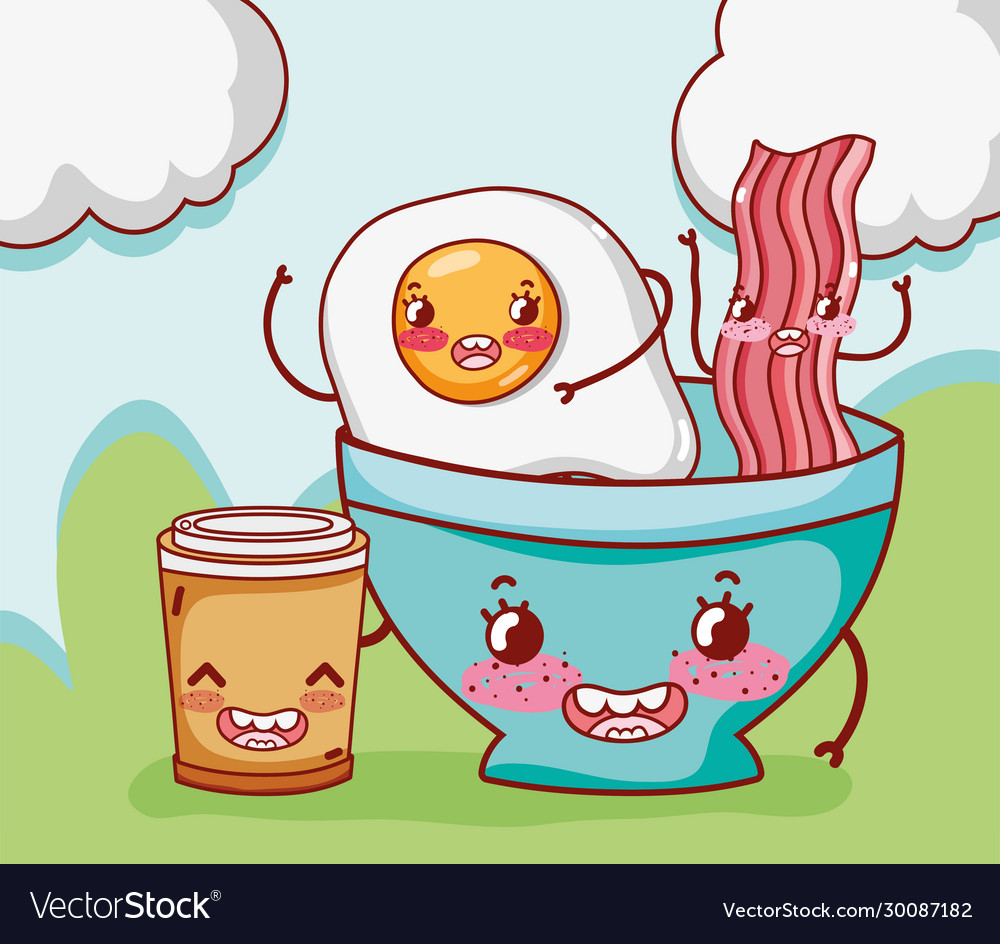 Breakfast cute fried egg and bacon in bowl