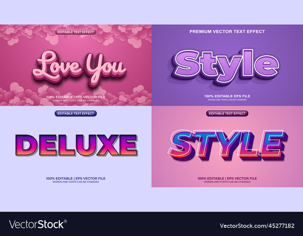 Bundle of editable text effect design set vector image Bundle of editable text effect design set