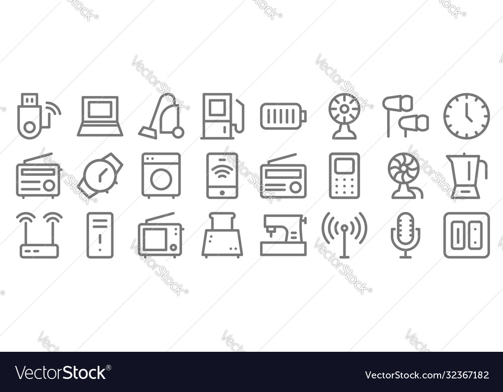 Electronics line icons linear set quality vector image Electronics line icons linear set quality
