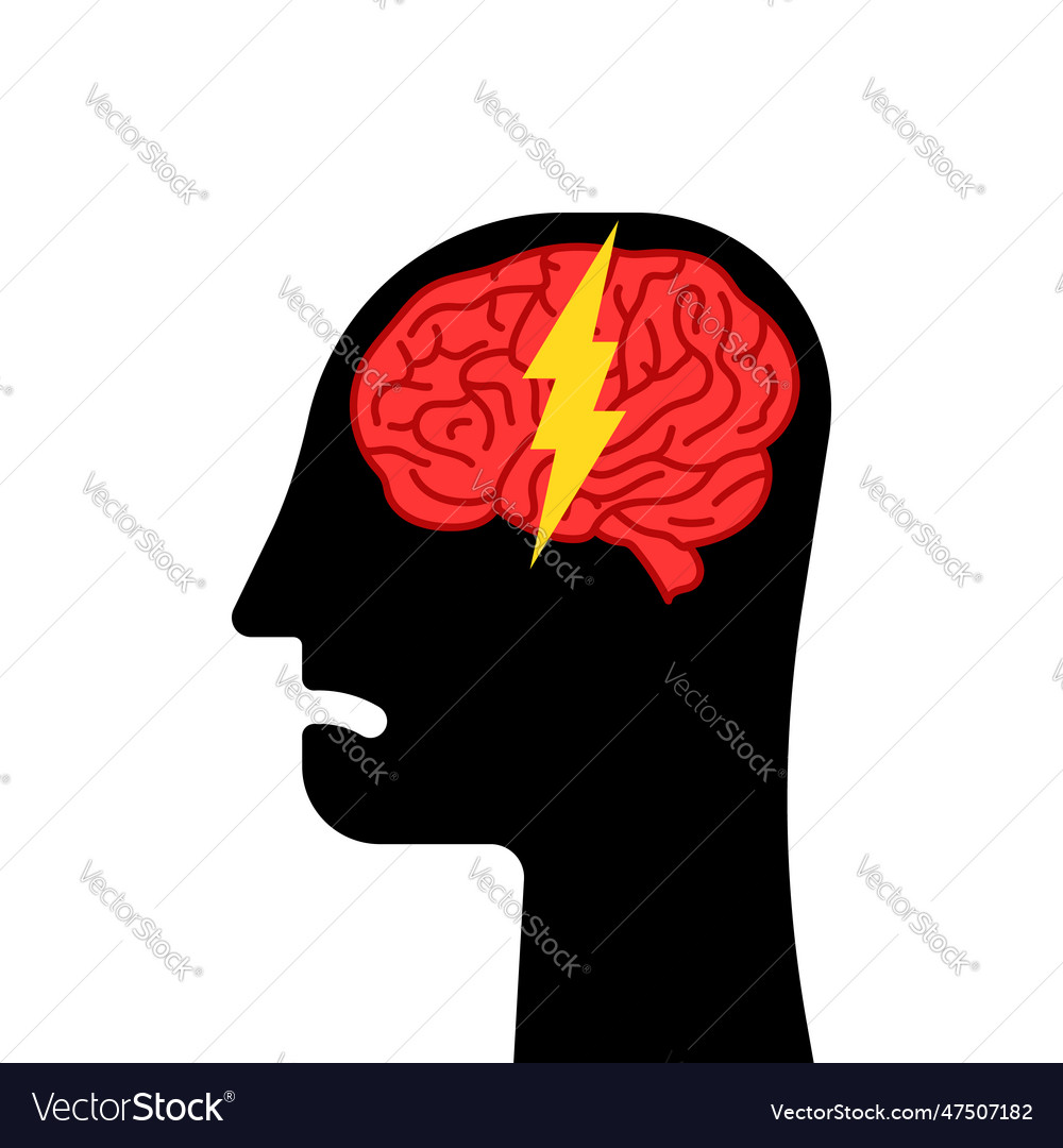 Head with lightning in brain like brow ague