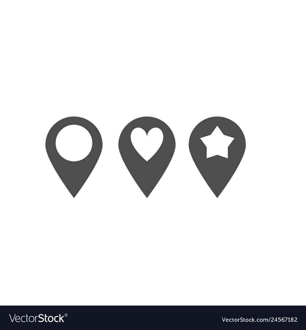 Map pointer icons with star circle heart shapes vector image Map pointer icons with star circle heart shapes