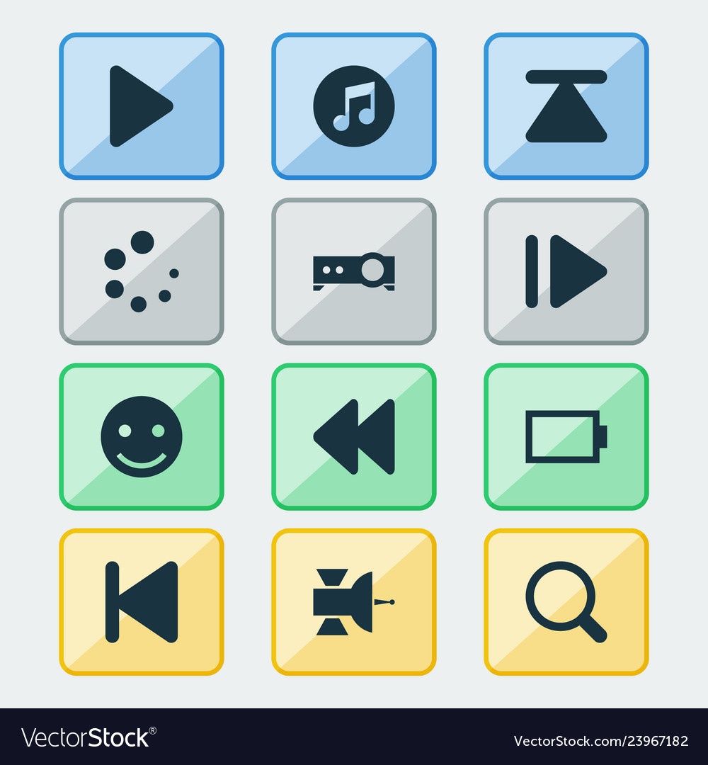 Media icons set with loading projector play vector image Media icons set with loading projector play
