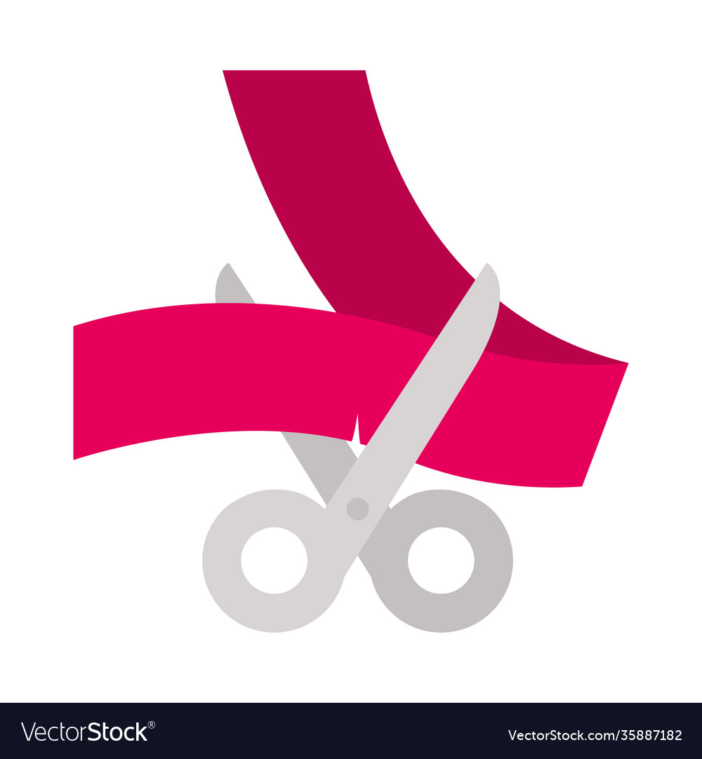 Scissors cutting a ribbon flat style Royalty Free Vector