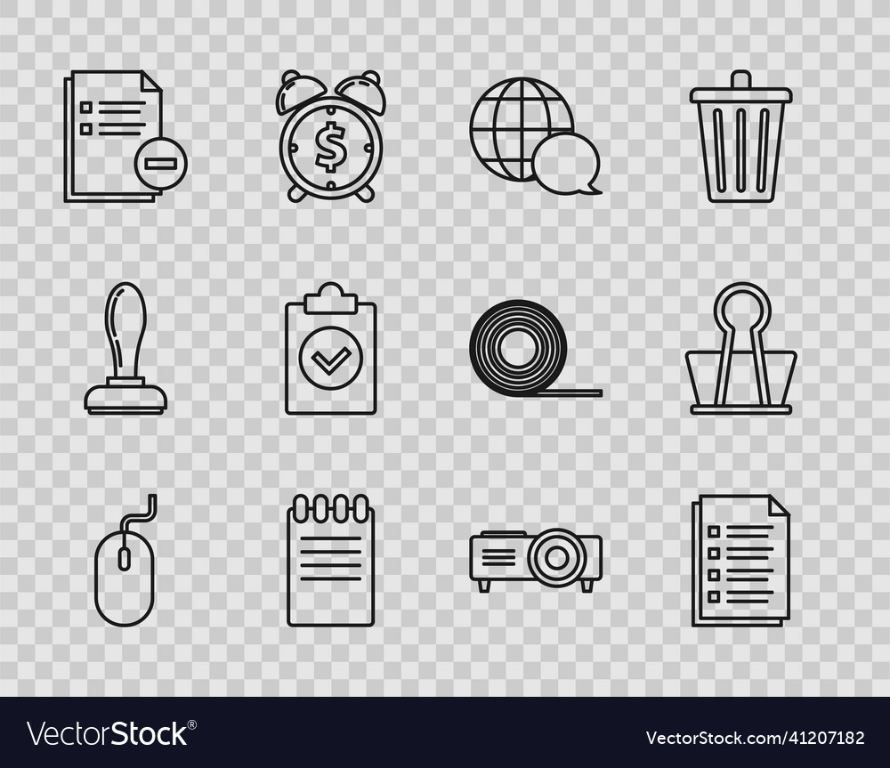 Set line computer mouse file document world map vector image Set line computer mouse file document world map