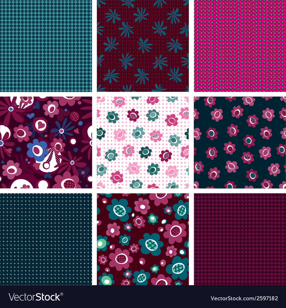 Set of seamless patterns with flowers